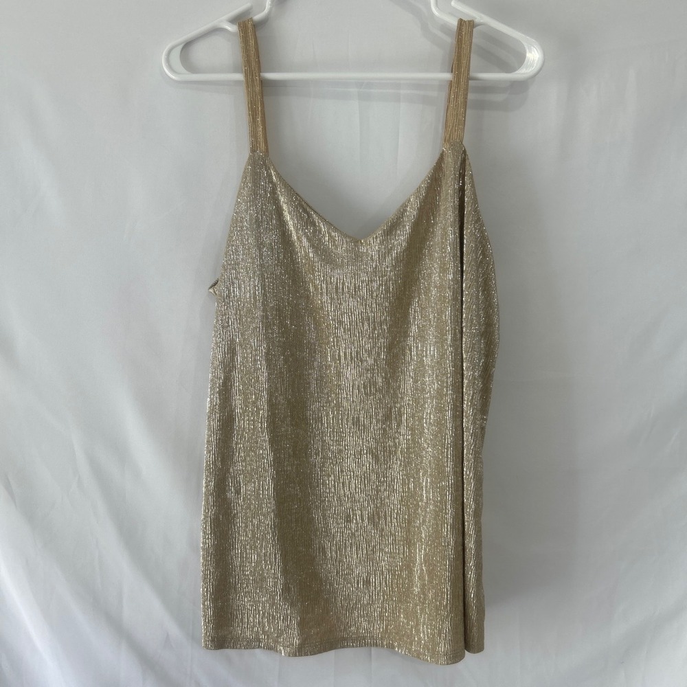 Maurices Womens Metallic Gold Plisse V-Neck Camisole Shimmer Tank Top Large